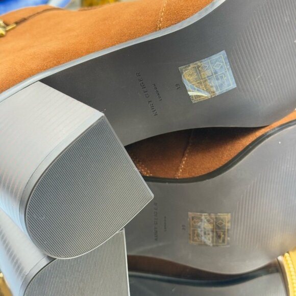 🆕 KURT GEIGER LONDON 🧿 NIB Shoreditch Block Ankle Boot, Tan Suede Sz39 US 8.5 - Picture 15 of 16